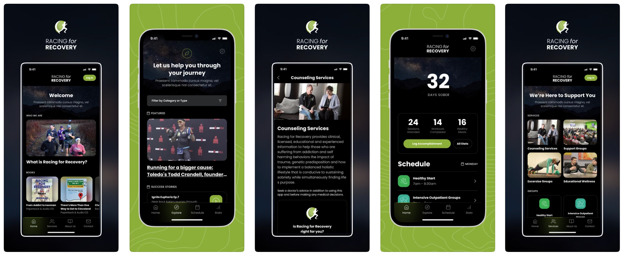 Racing for Recovery Mobile App Snapshot