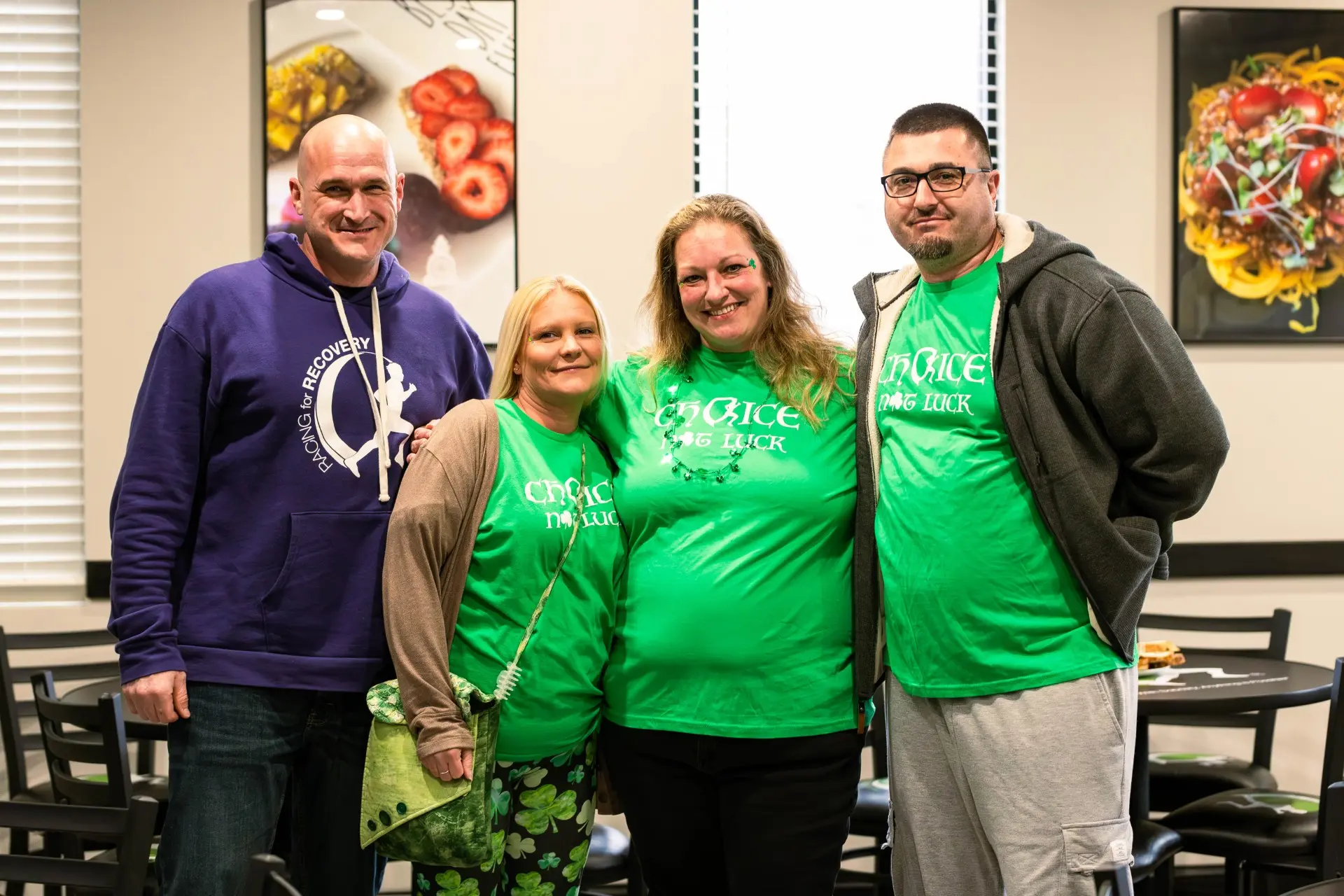 thumbnail_St Pattys Day Party-9 four staff members of racing for recovery addiction center in toledo ohio wearing matching shirts